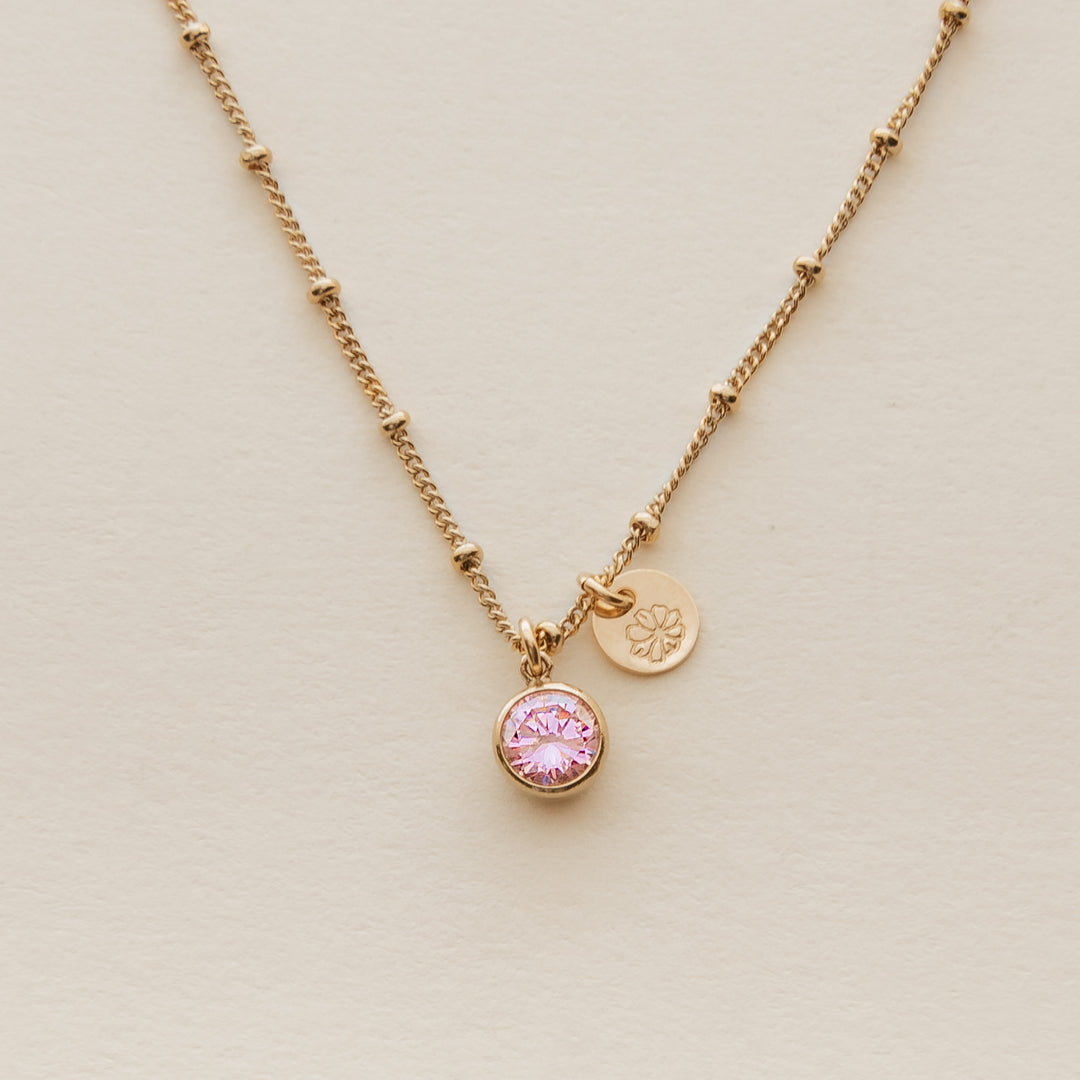 Birth Stone and Flower Necklace