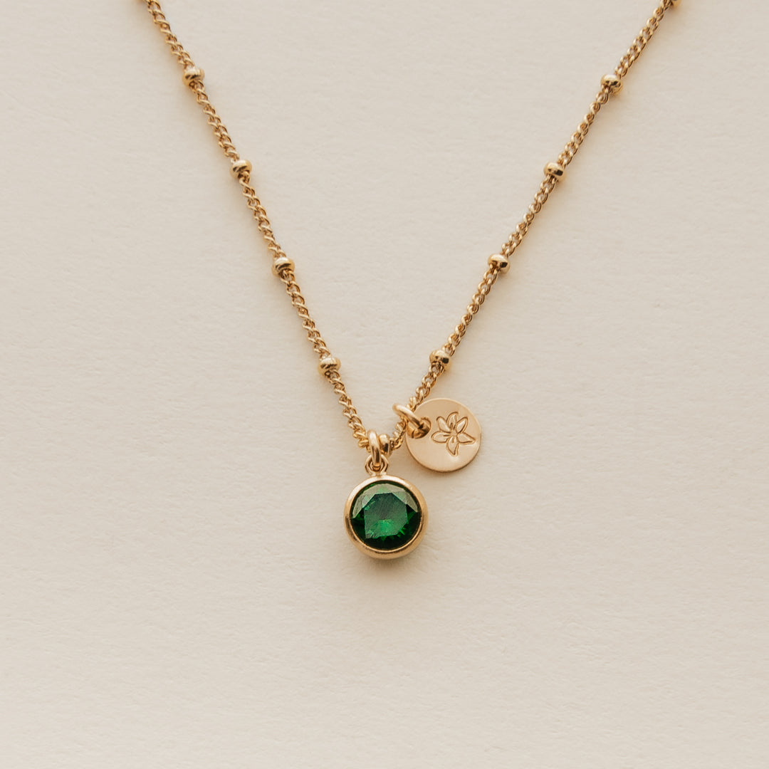 Birth Stone and Flower Necklace