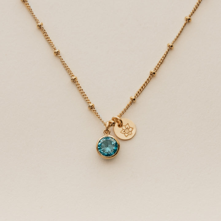 Birth Stone and Flower Necklace