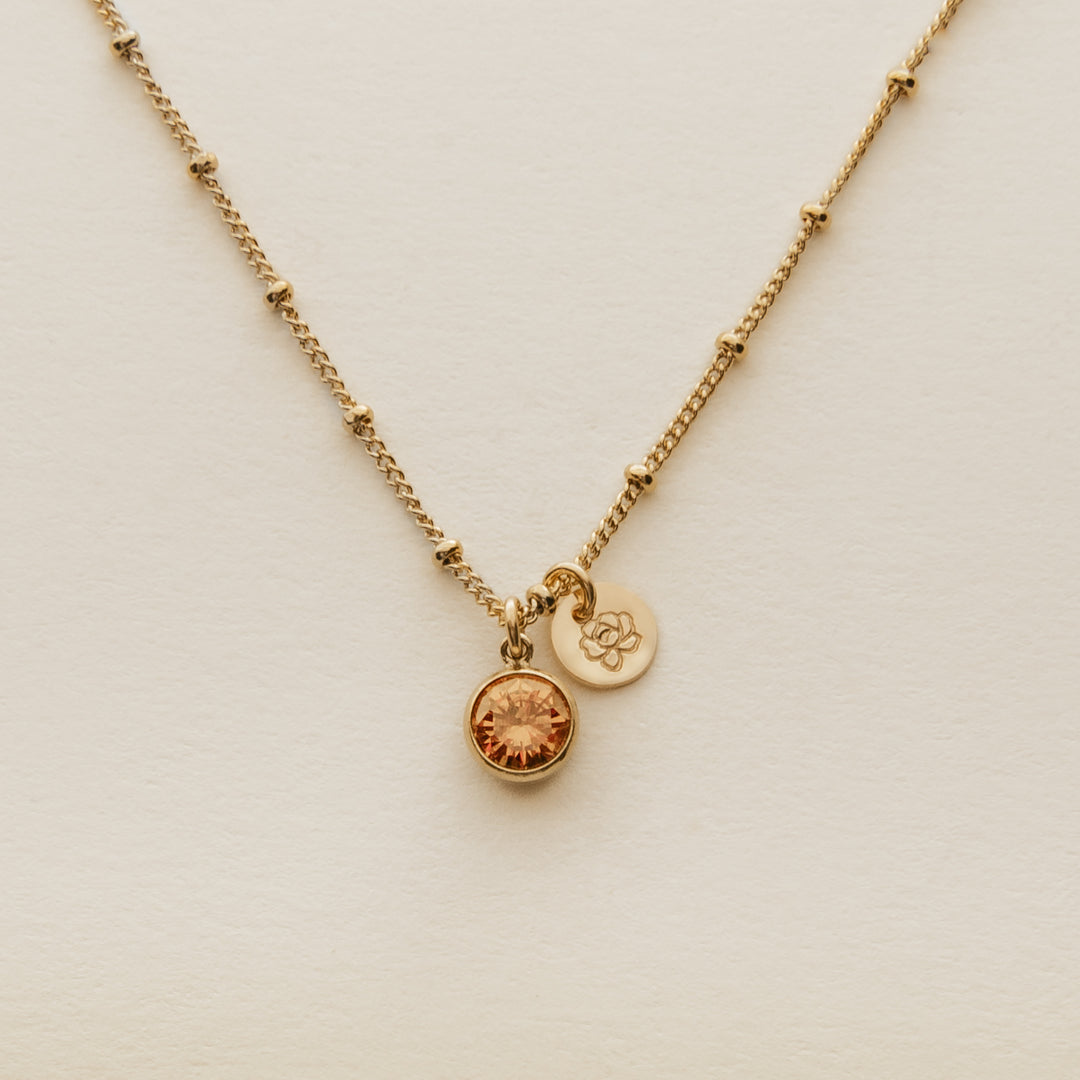 Birth Stone and Flower Necklace