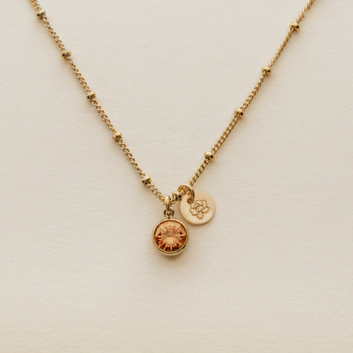 Birth Stone and Flower Necklace