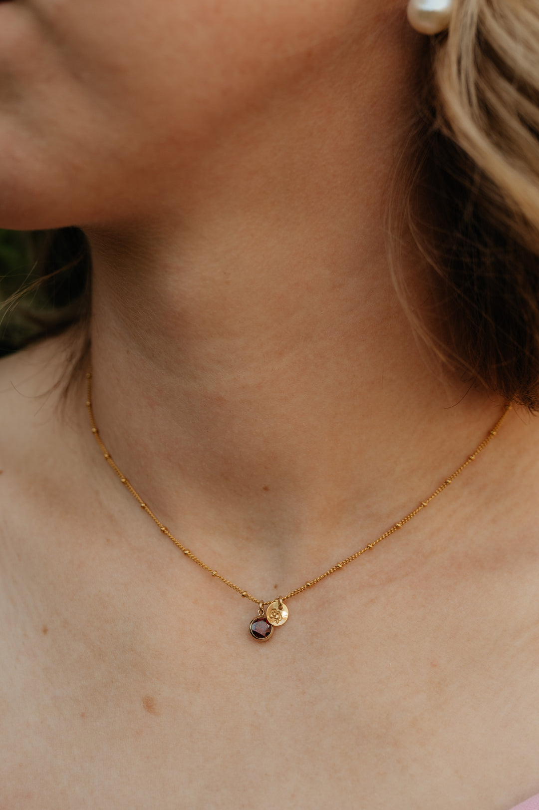 Birth Stone and Flower Necklace
